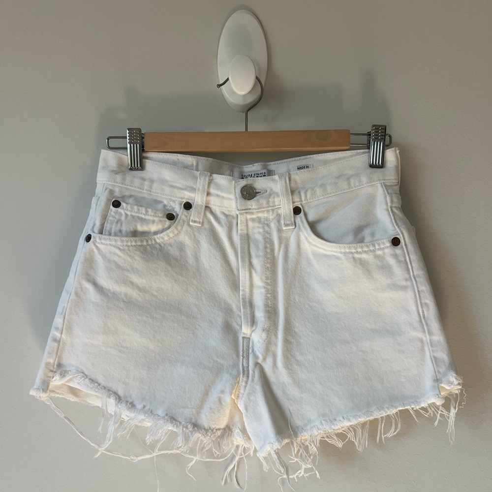 Re/done x Solid and Striped High Rise White Denim Shorts, Size 26